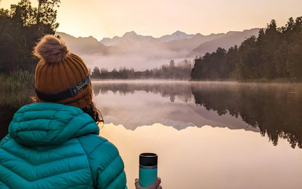 Aoraki and Mount Tasman reflected in the still water of Lake Matheson
